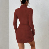Turtleneck Long Sleeves Mini Bodycon Dress