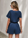 Casual Loose Round Neck T-Shirts And Elastic Waist Shorts  2pc
