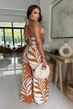 Print Halter Sleeveless Crop Shirt and Wide Leg Pants 2PC