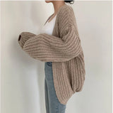 Lantern Sleeve Open Knit Cardigan