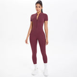 Short Sleeved One-Piece Suit Half Zipper Gym Yoga Set