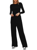 Casual O Neck Long Sleeve & High Waist Wide Leg Pants Sets