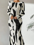 Long Sleeve Crew Neck Open Back Tie Up Maxi Dress