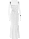 White Lace Backless Fishtail Long Sleeveless Gowns
