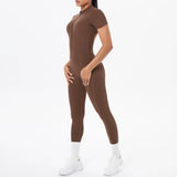 Short Sleeved One-Piece Suit Half Zipper Gym Yoga Set