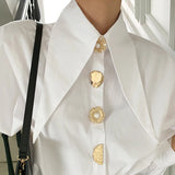 Sharp Corner Collar Loose Long Sleeve Blouse