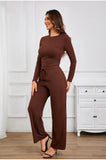 Casual O Neck Long Sleeve & High Waist Wide Leg Pants Sets