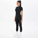 Short Sleeved One-Piece Suit Half Zipper Gym Yoga Set