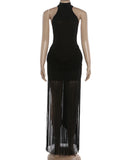 Turtleneck Velvet Ruched Tassel Hem Dress