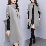 Petal Sleeve Stand Collar A-line Cape Mid Length Cardigan Coat