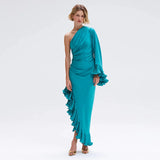 One-shoulder Ruffle Hem Dress
