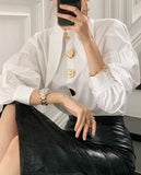 Sharp Corner Collar Loose Long Sleeve Blouse