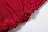 Turtleneck Velvet Ruched Tassel Hem Dress