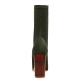 Women 10cm High Heels Silk Sock Boots Green Square Block Heels Ankle Boots Lady Spring Autumn Pointed Toe Satin Sexy Party Shoes