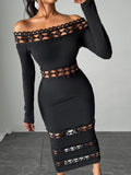 Off Shoulder Cutout Lace Trim Bodycon Dress