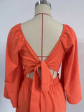 Backless Lace Up V Neck Flare Sleeve Shirt Tops + Loose Shorts 2pc Set