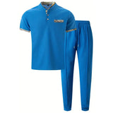 Stand up Collar Short Sleeve T-shirt and Pants 2pc