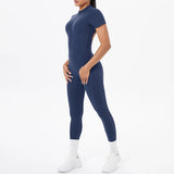 Short Sleeved One-Piece Suit Half Zipper Gym Yoga Set