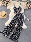 2pc Floral Print Sleeveless Top & Wide Leg Pants