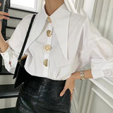 Sharp Corner Collar Loose Long Sleeve Blouse
