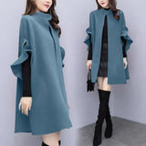 Petal Sleeve Stand Collar A-line Cape Mid Length Cardigan Coat