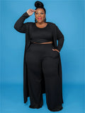 Long Sleeve Cardigan with Crop Top and Pants 3pc- PS
