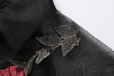 Floral Embroidery Chiffon Transparent Long Sleeve Blouse- PS