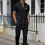 Stand up Collar Short Sleeve T-shirt and Pants 2pc