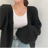 Lantern Sleeve Open Knit Cardigan