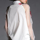 Floral Embroidery Chiffon Transparent Long Sleeve Blouse- PS