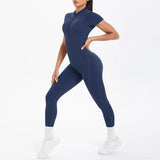 Short Sleeved One-Piece Suit Half Zipper Gym Yoga Set