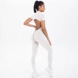 Short Sleeved One-Piece Suit Half Zipper Gym Yoga Set