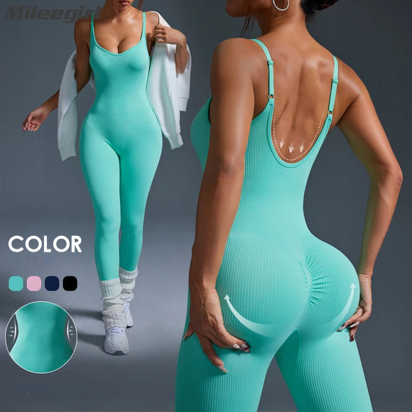 Seamless Jumpsuit Ribbed Legging Sleeveless 1pc