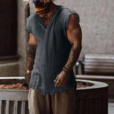 Ripped Edge V Neck Sleeveless Shirt- Men