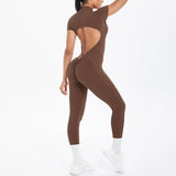 Short Sleeved One-Piece Suit Half Zipper Gym Yoga Set