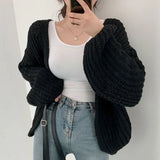 Lantern Sleeve Open Knit Cardigan