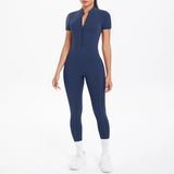 Short Sleeved One-Piece Suit Half Zipper Gym Yoga Set