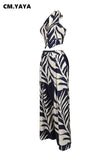 Print Halter Sleeveless Crop Shirt and Wide Leg Pants 2PC