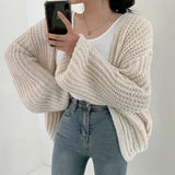 Lantern Sleeve Open Knit Cardigan