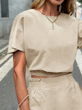 Casual Loose Round Neck T-Shirts And Elastic Waist Shorts  2pc