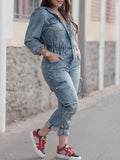 Denim Washed Long Sleeved Jumpsuit-PS