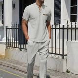 Stand up Collar Short Sleeve T-shirt and Pants 2pc