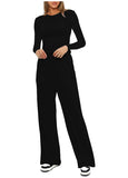 Casual O Neck Long Sleeve & High Waist Wide Leg Pants Sets