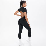 Short Sleeved One-Piece Suit Half Zipper Gym Yoga Set