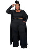 Long Sleeve Cardigan with Crop Top and Pants 3pc- PS