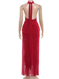 Turtleneck Velvet Ruched Tassel Hem Dress