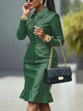 Faux Leather Lapel Dress
