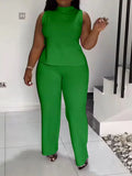 Print Sleeveless Shirt and Wide Leg Pants 2pc