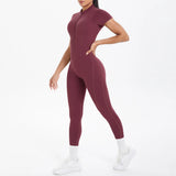 Short Sleeved One-Piece Suit Half Zipper Gym Yoga Set