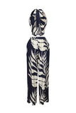 Print Halter Sleeveless Crop Shirt and Wide Leg Pants 2PC
